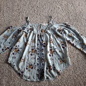 Rewind Floral Cold Shoulder Blouse - Cream and Purple